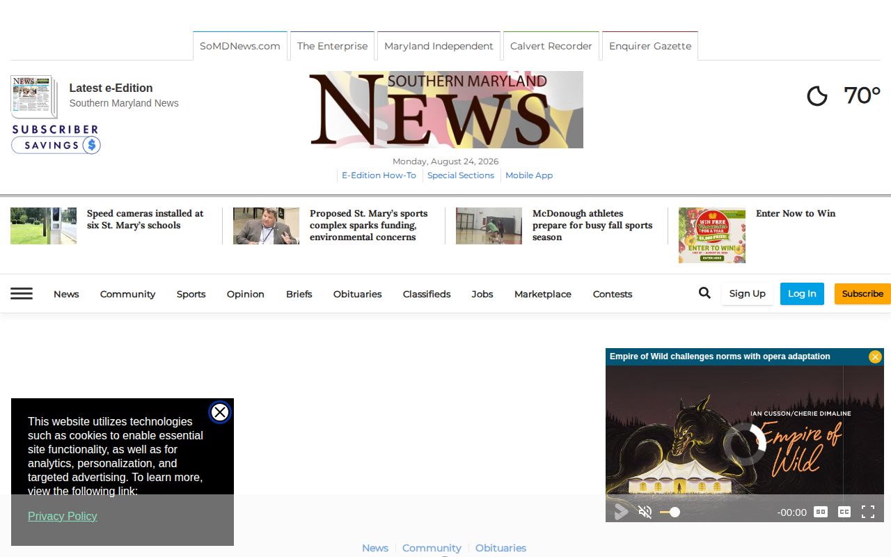 Maryland Independent Charles County local news page