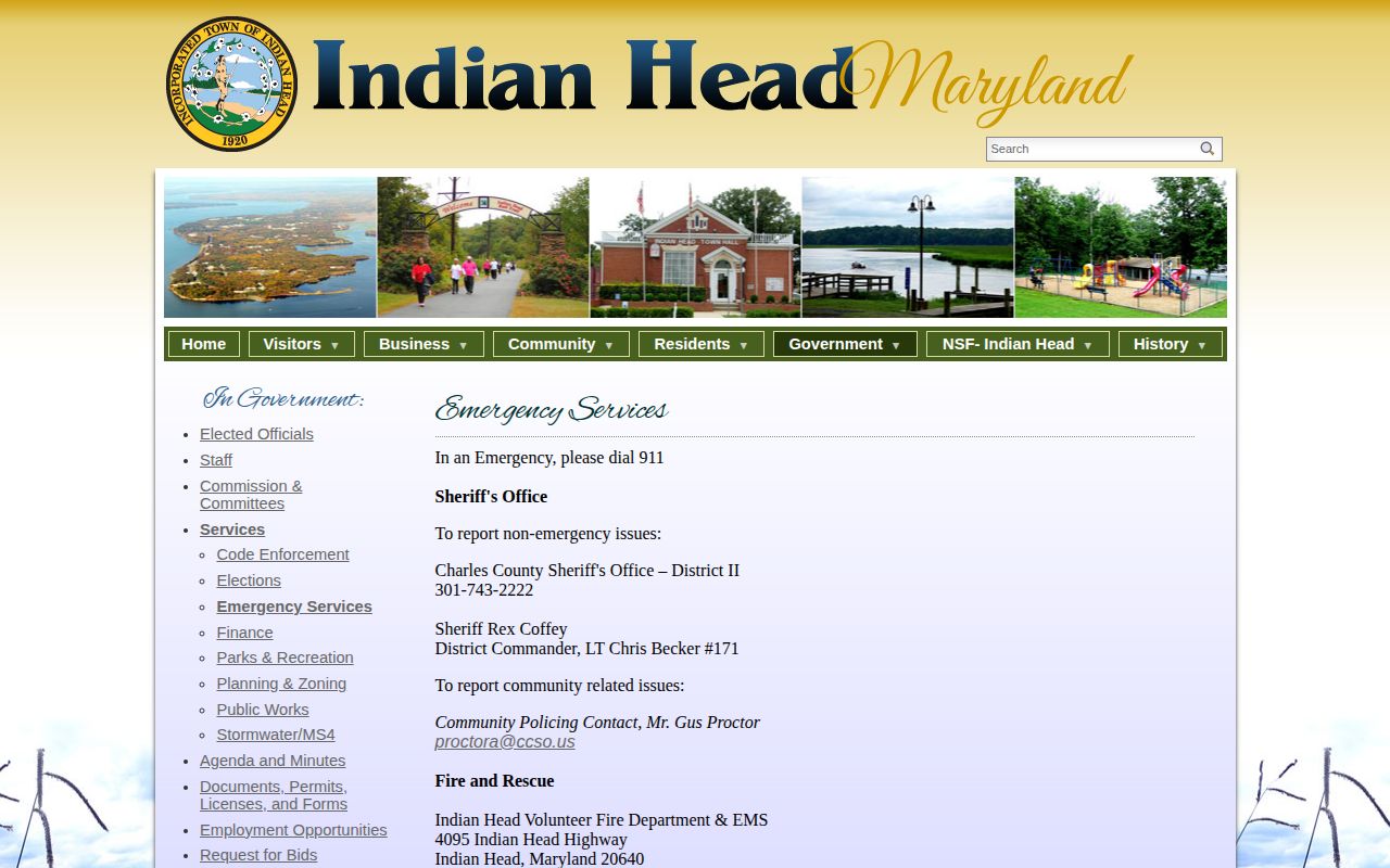 Indian Head Charles County police service and arrest records source