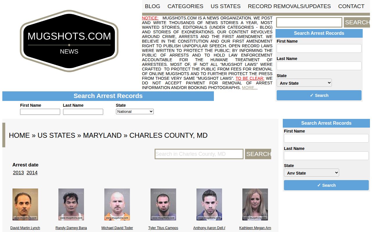 Unofficial historical Charles County mugshot category page